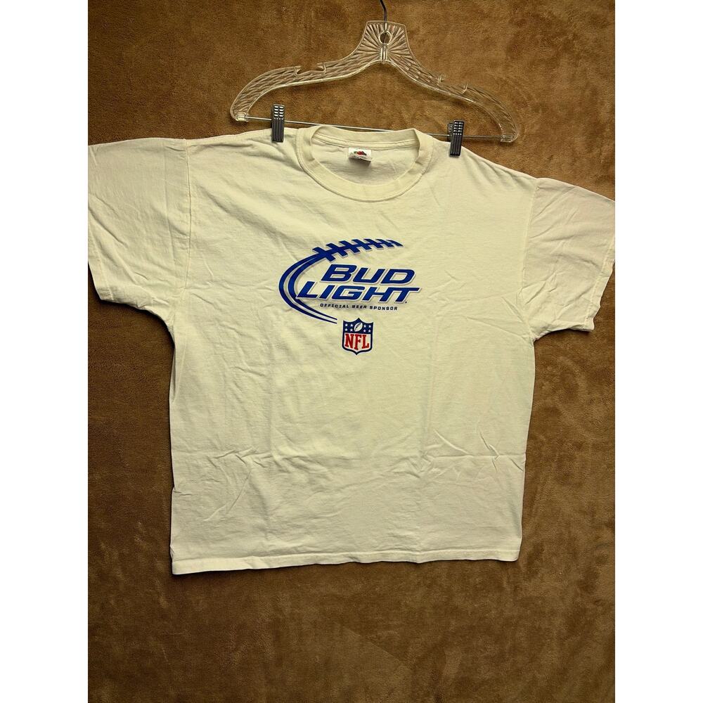 Vintage Fruit of the Loom Bud Light NFL Sponsor T-Shirt White Men's XL